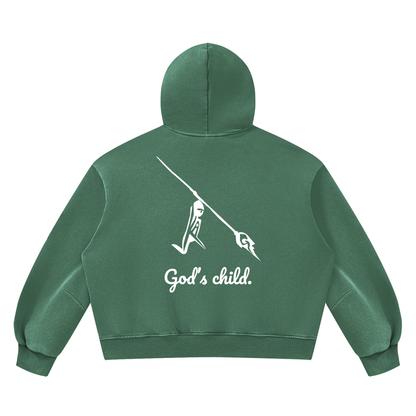 Peace Of Mind Hoodie in Dark Green, Gods Child print, back