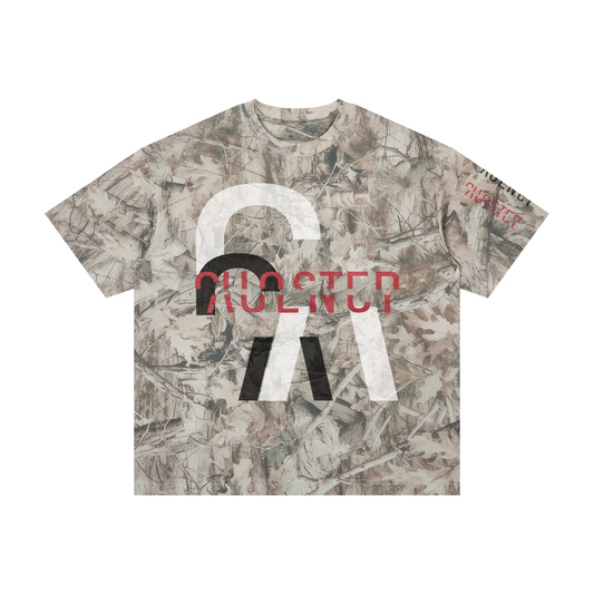 A Cell's Dimensions Tee in Tree Camo Gray Apricot