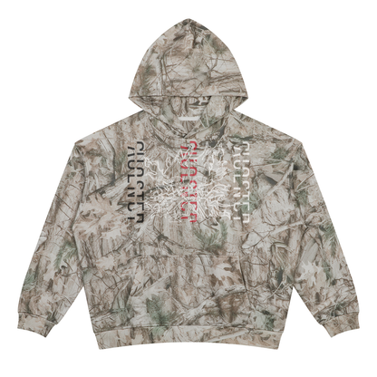 The Grass That Grows On The Land Hoodie in Tree Camo Gray Apricot