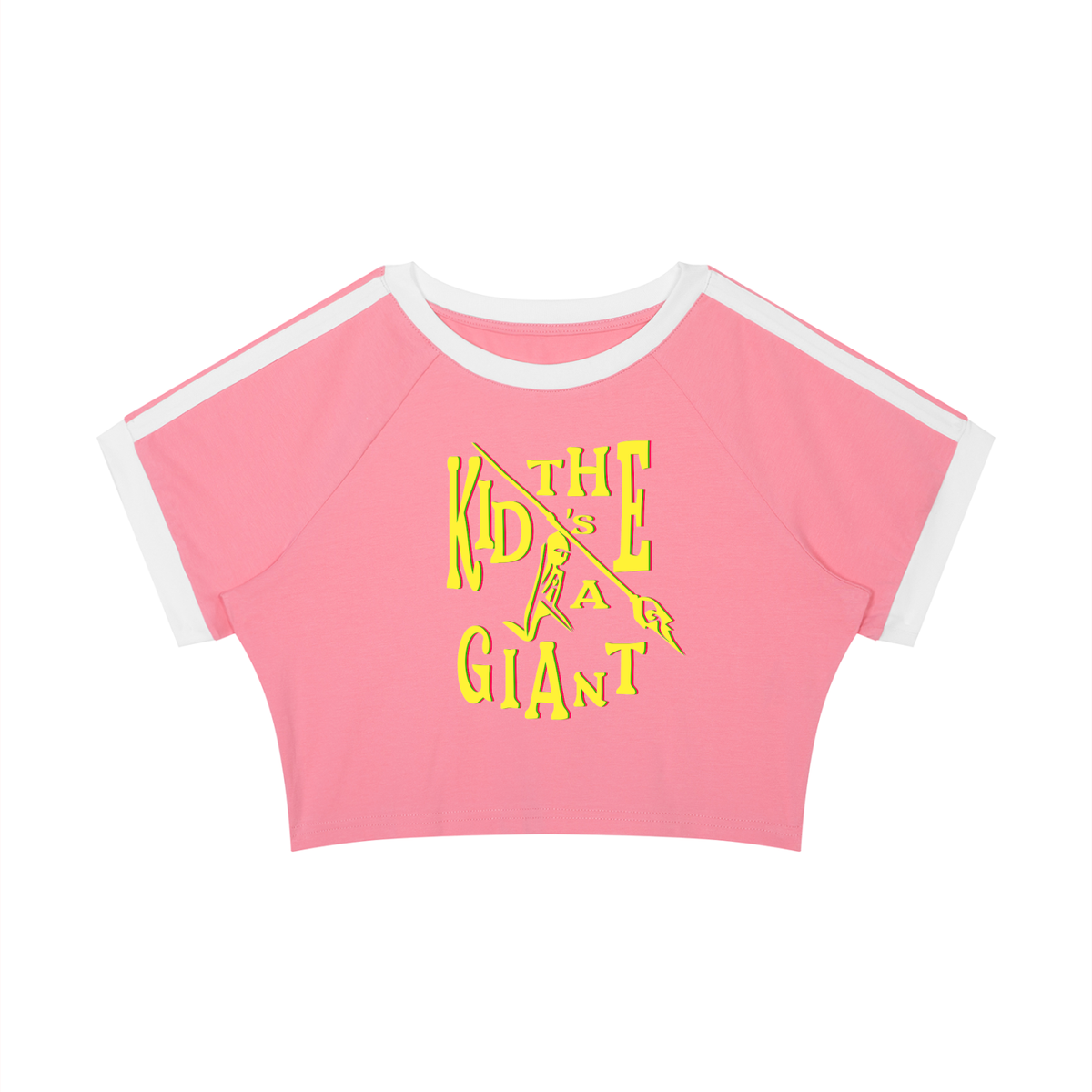 Pull Me Near Crop Tee in Pink with Yellow, MAKE ROOM, front