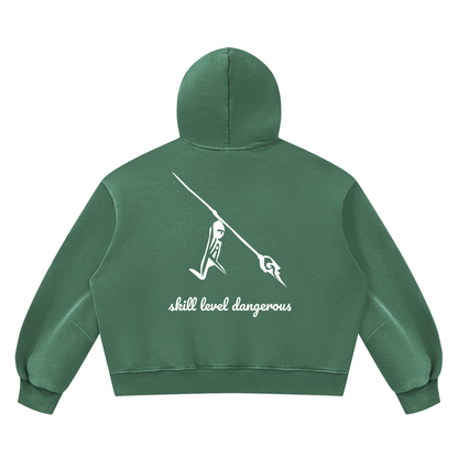 Peace Of Mind Hoodie in Dark Green, Skill Level Dangerous print, back