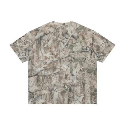A Cell's Dimensions Tee in Tree Camo Gray Apricot
