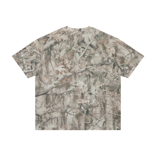 A Cell's Dimensions Tee in Tree Camo Gray Apricot