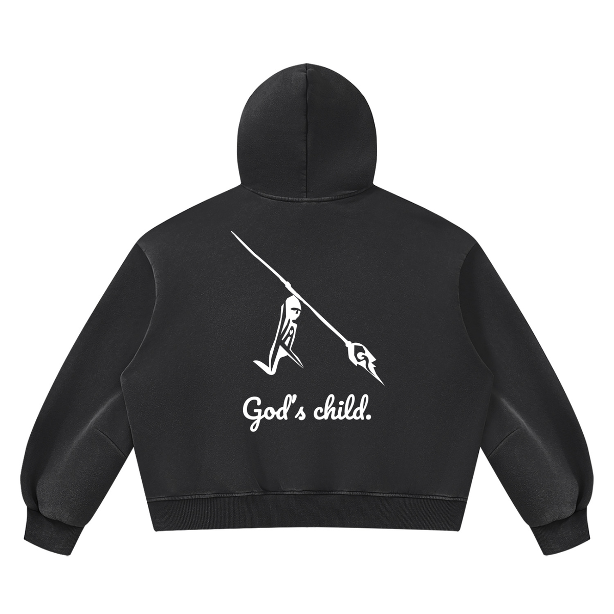Peace Of Mind Hoodie in Black, Gods Child print, back