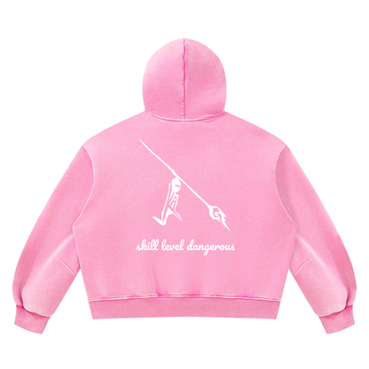 Peace Of Mind Hoodie in Pink, Skill Level Dangerous print, back
